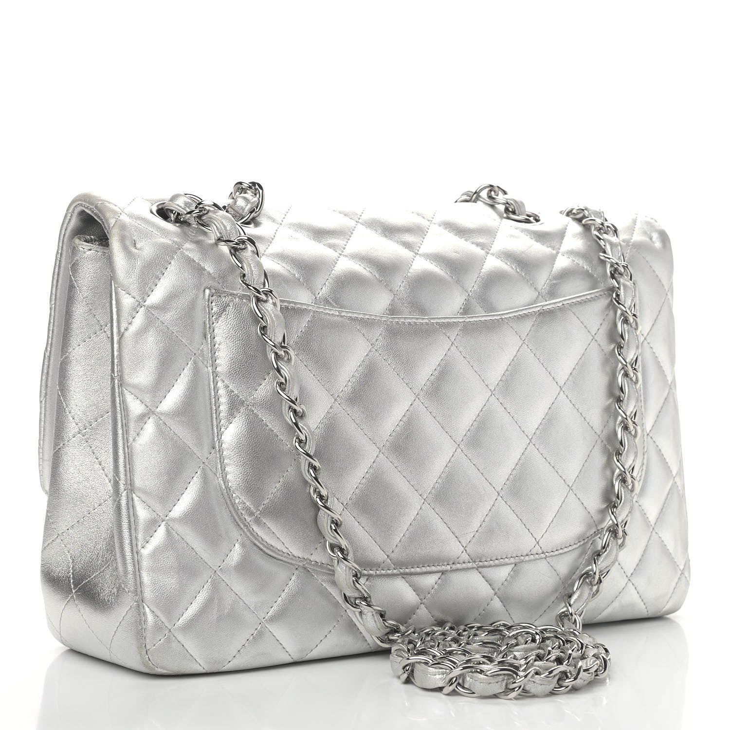 Chanel Metallic Lambskin Quilted Jumbo Single Flap Silver 2 of 17