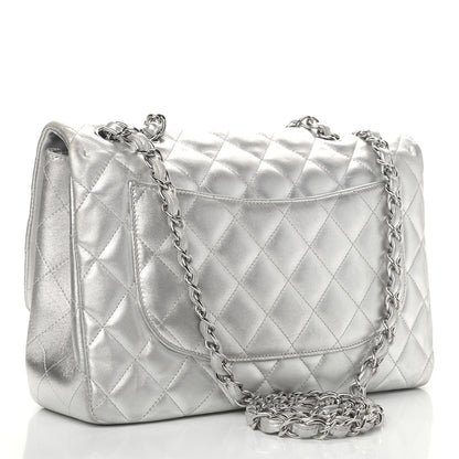 Chanel Metallic Lambskin Quilted Jumbo Single Flap Silver 2 of 17