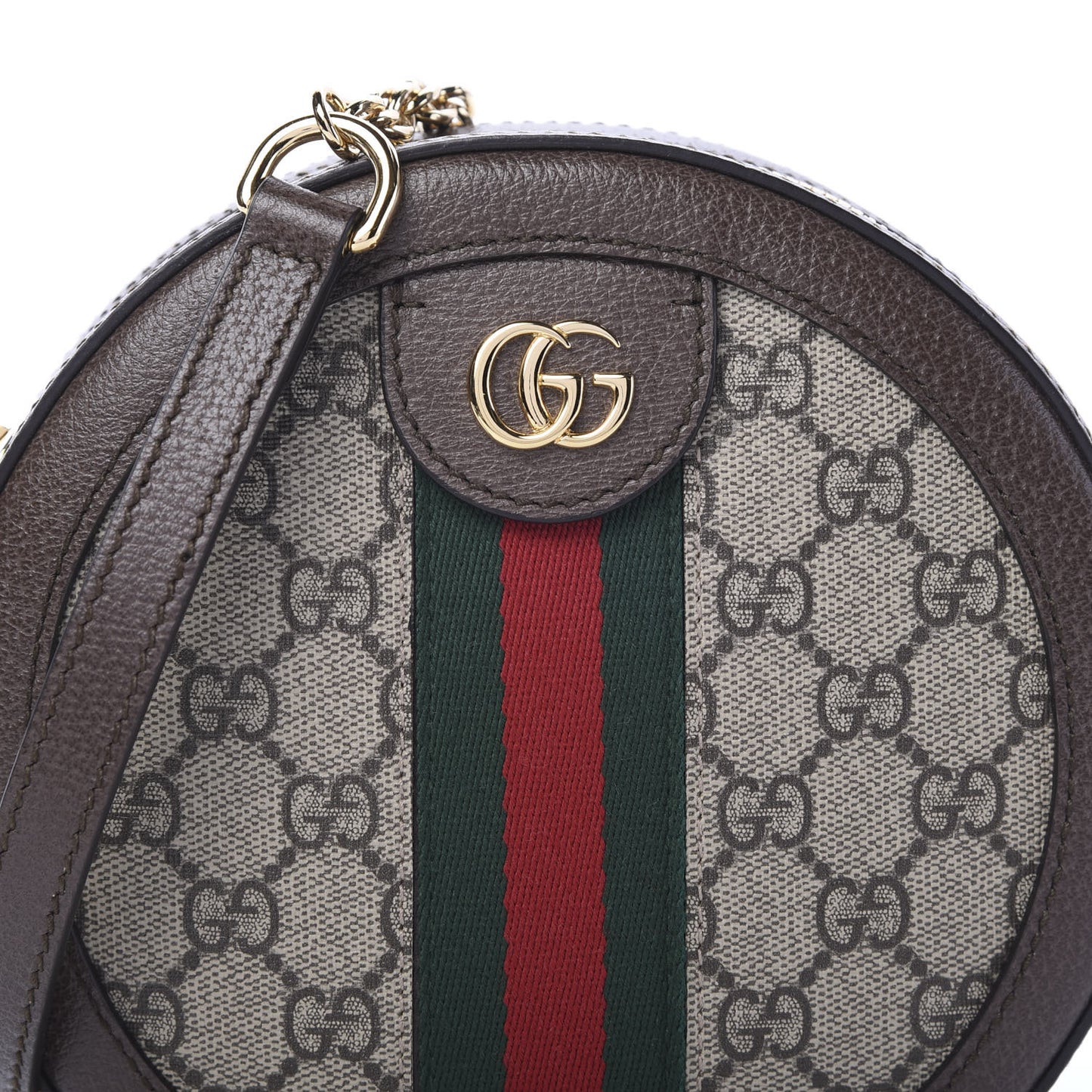 GG Supreme Monogram Web Mini Ophidia Round Shoulder Bag Brown