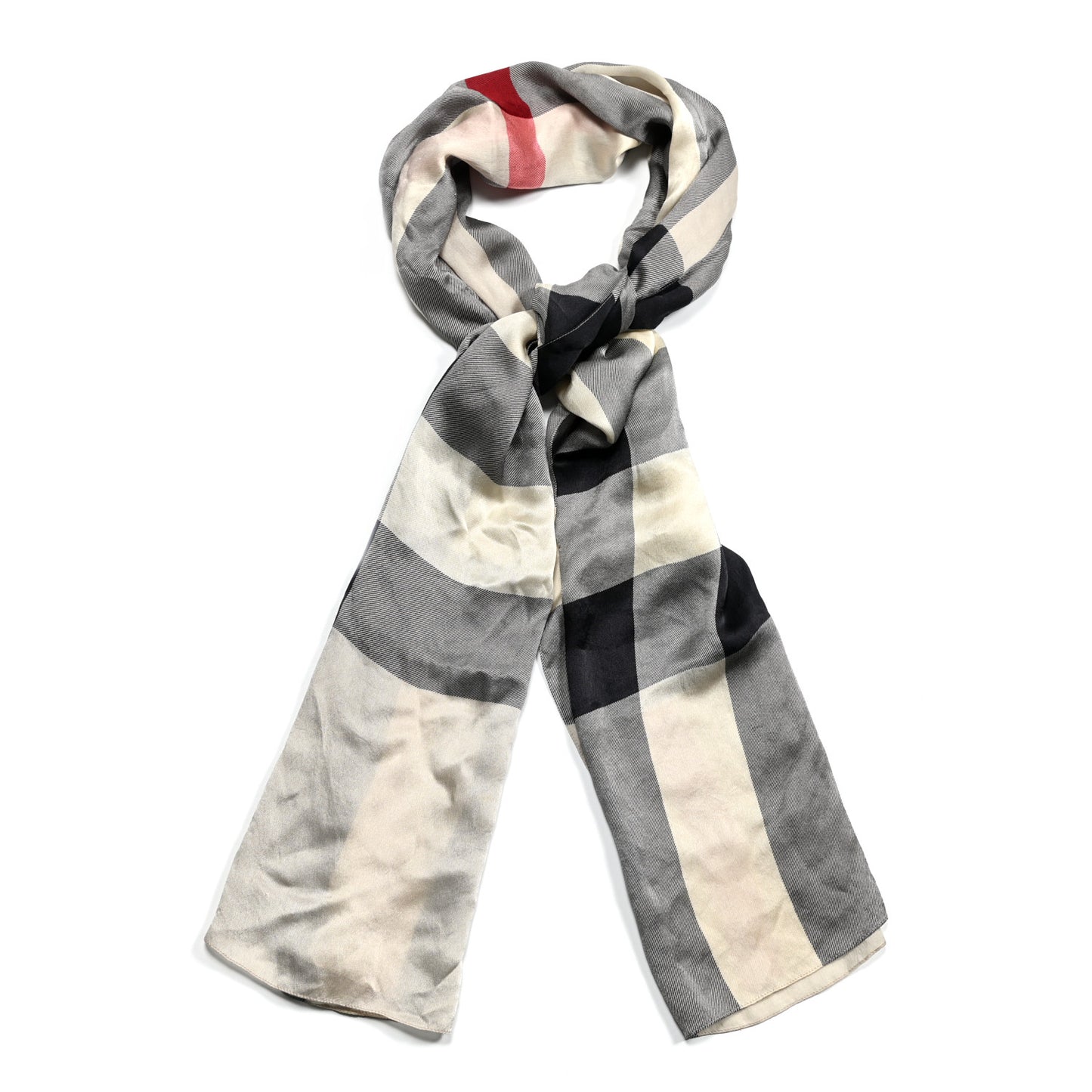 Silk Giant Check Scarf Ivory