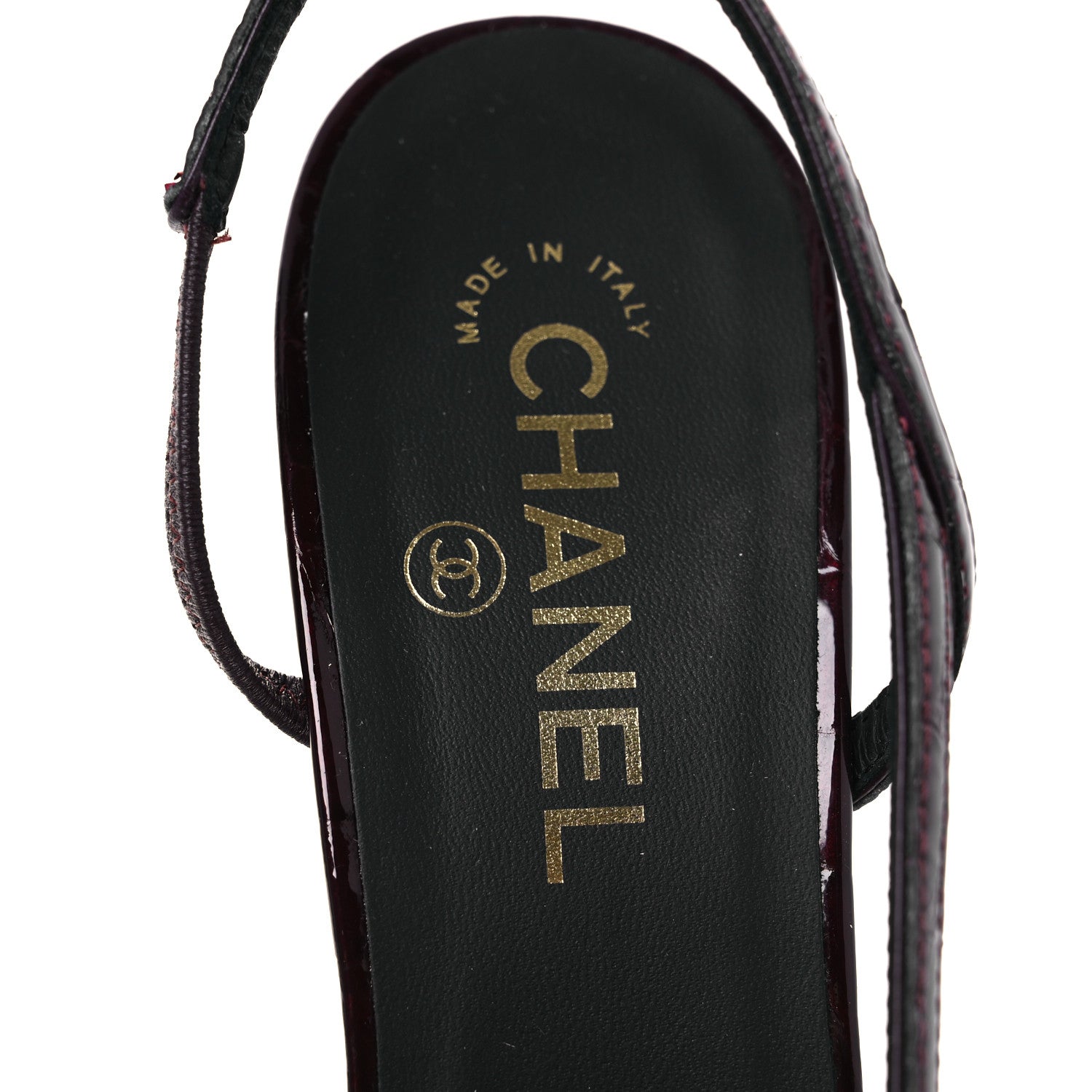 Chanel Patent Calfskin Crocodile Embossed Cap Toe CC Slingback 39 Dark Burgundy Black 9 of 13