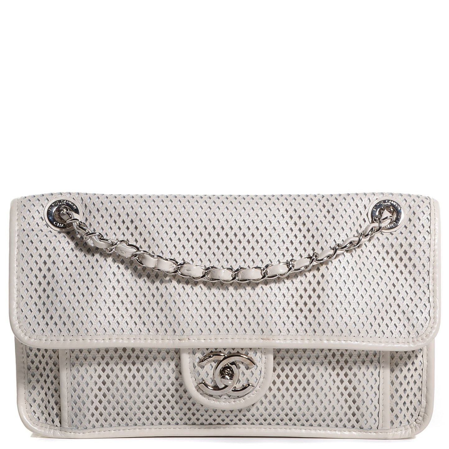 Perforated Calfskin Up In The Air Flap Ivory