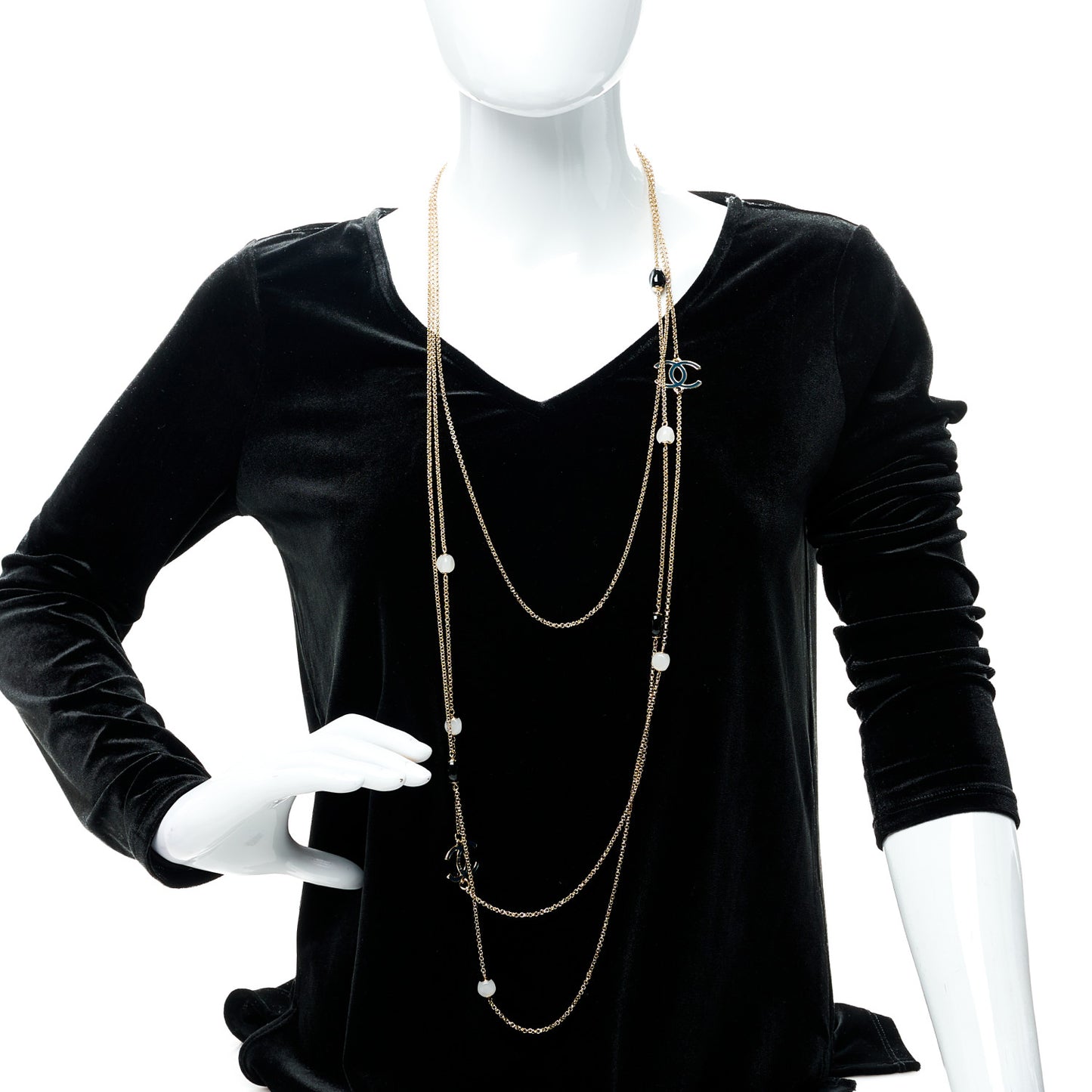 Glass Bead CC Chain Multi Strand Necklace Gold