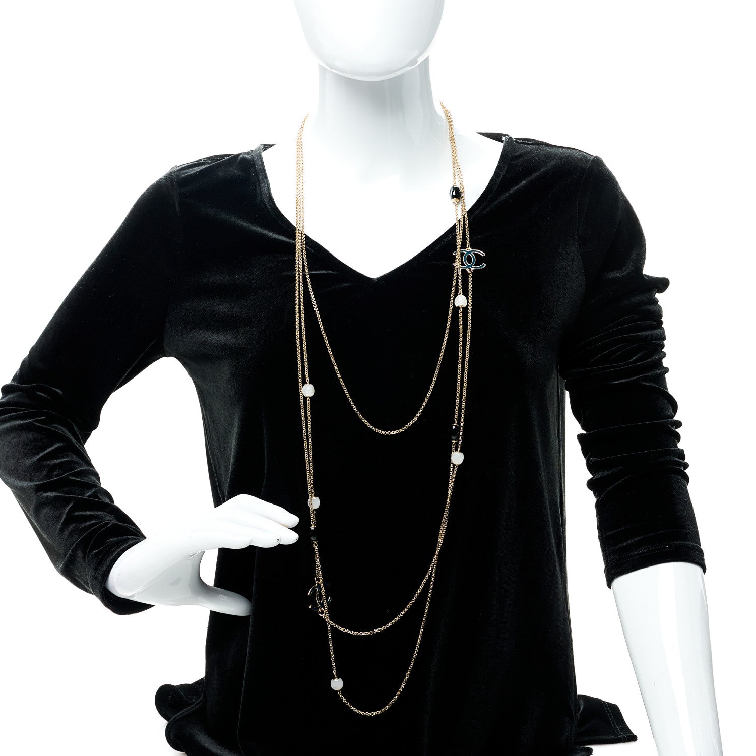 Chanel Glass Bead CC Chain Multi Strand Necklace Gold 2 of 5