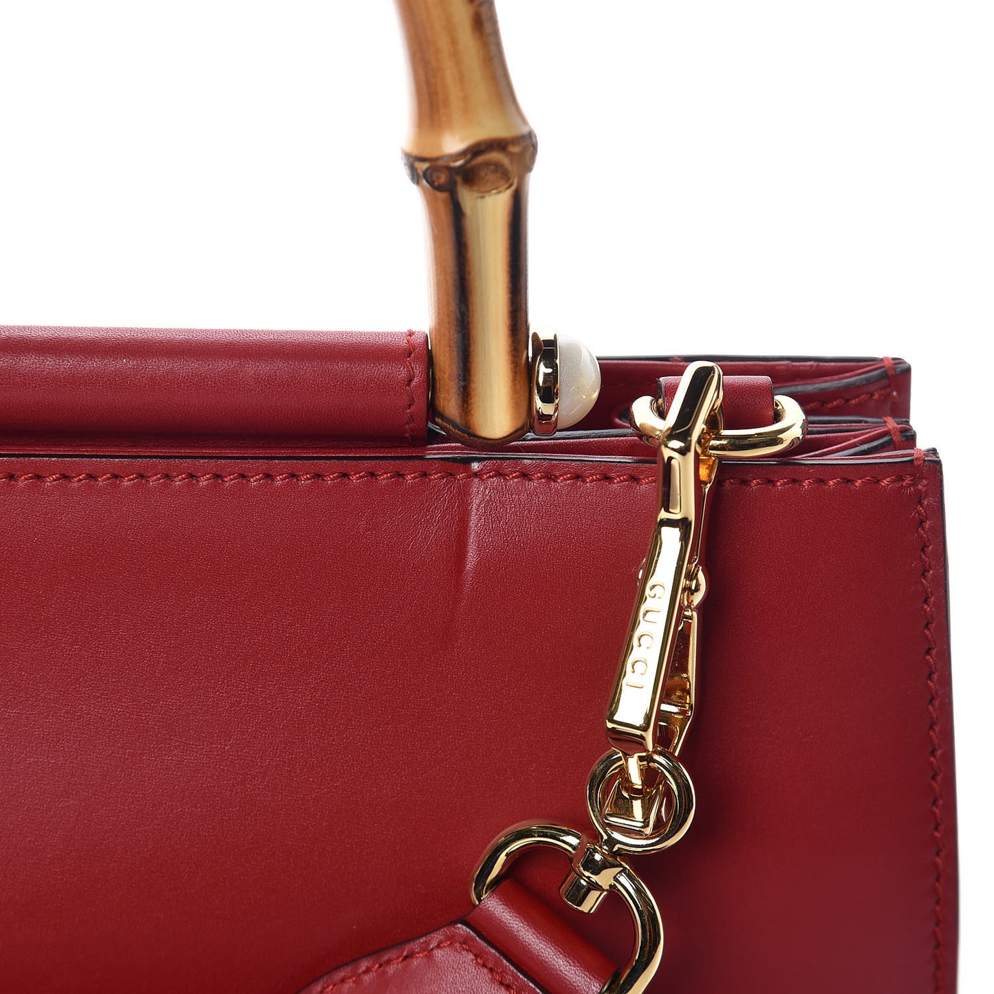 Nappa Bamboo Web Small Nymphaea Top Handle Bag Hibiscus Red
