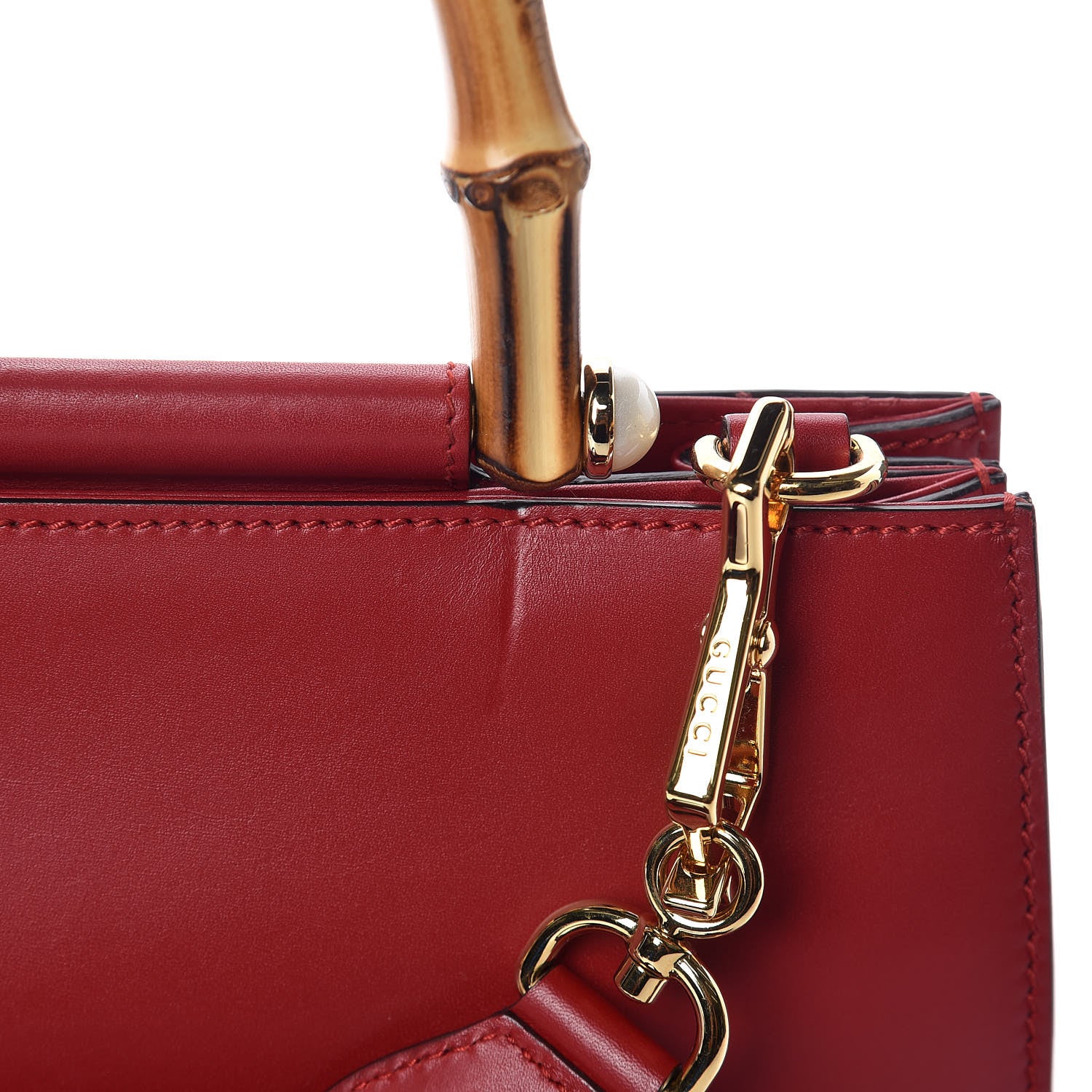 Gucci Nappa Bamboo Web Small Nymphaea Top Handle Bag Hibiscus Red 6 of 12