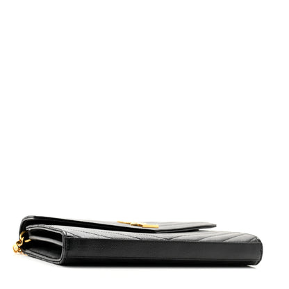 Saint Laurent Grain De Poudre Matelasse Chevron Monogram Chain Wallet Black 3 of 11