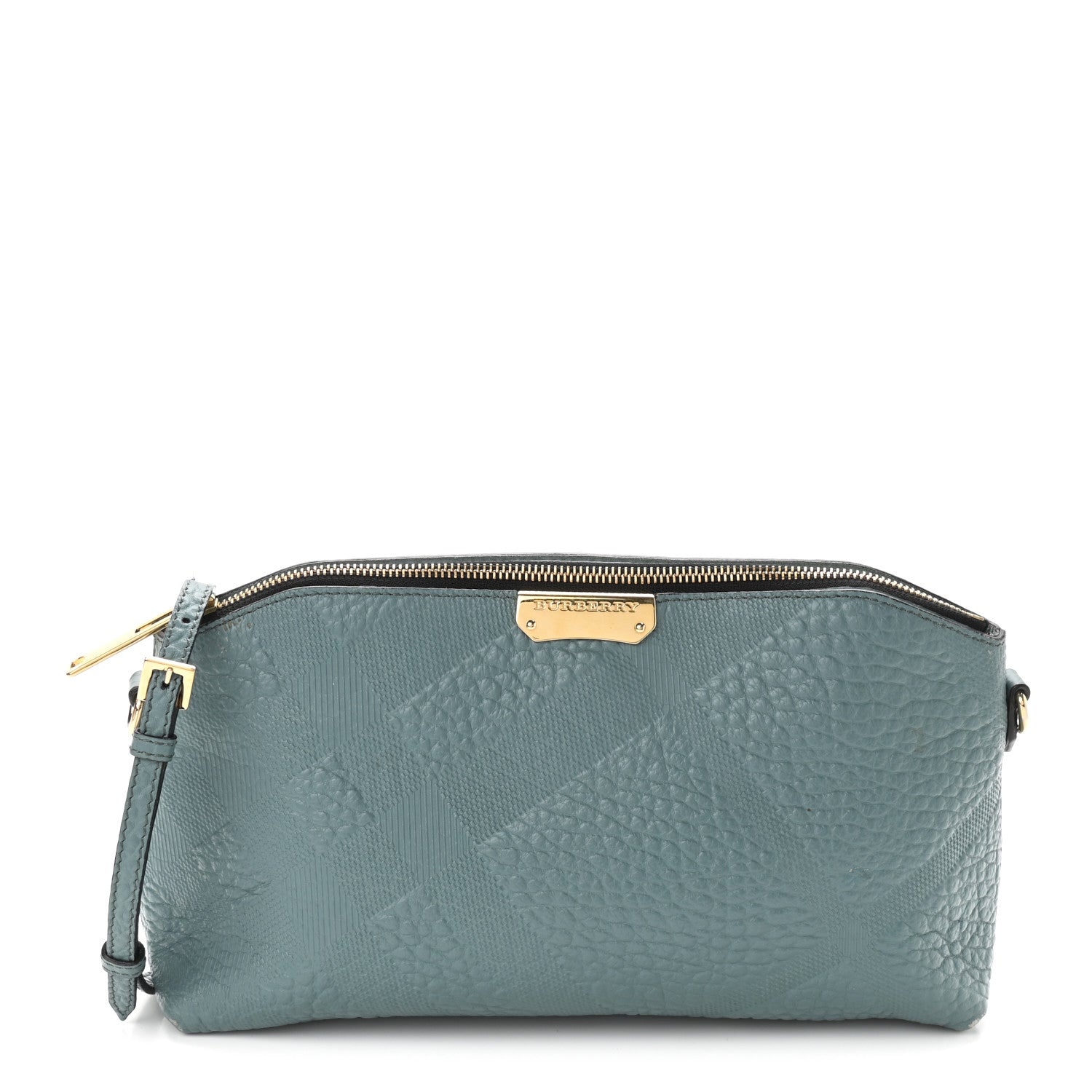 Burberry Signature Grain Calfskin Check Embossed Small Chichester Crossbody Clutch Bag Celadon Blue 1 of 13