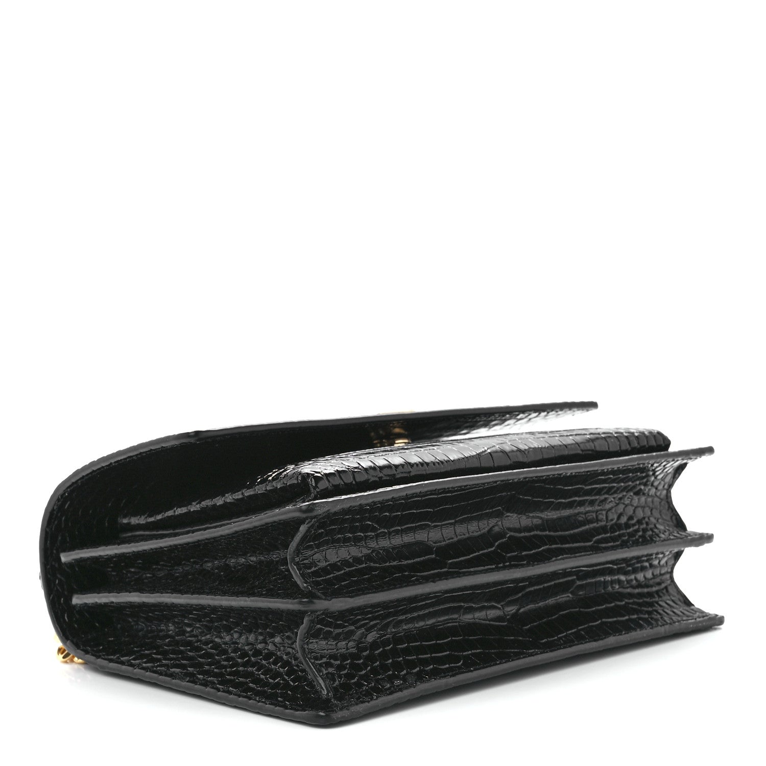 Saint Laurent Calfskin Crocodile Embossed Medium Monogram Sunset Black 4 of 13