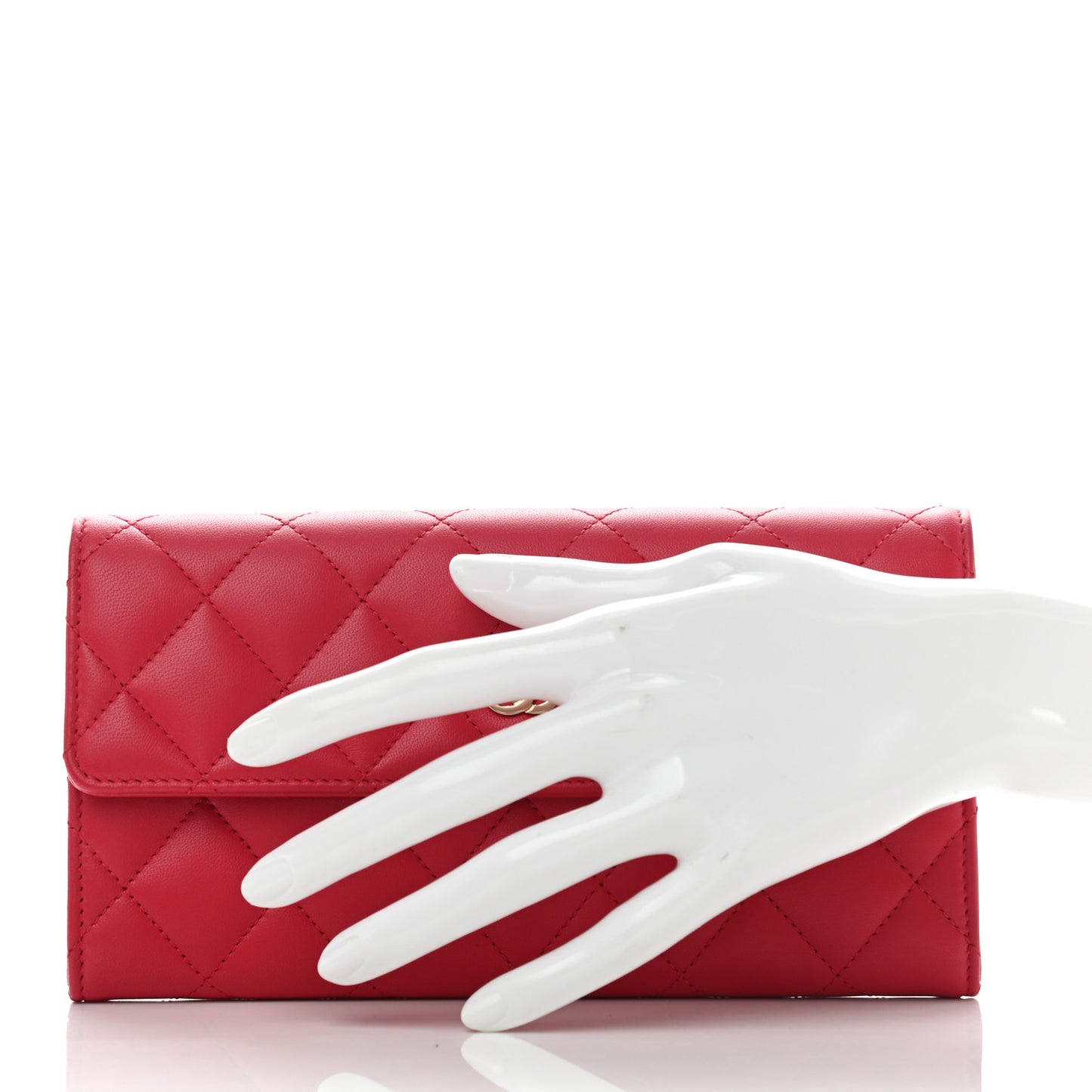 Lambskin Quilted Large Gusset Flap Wallet Red