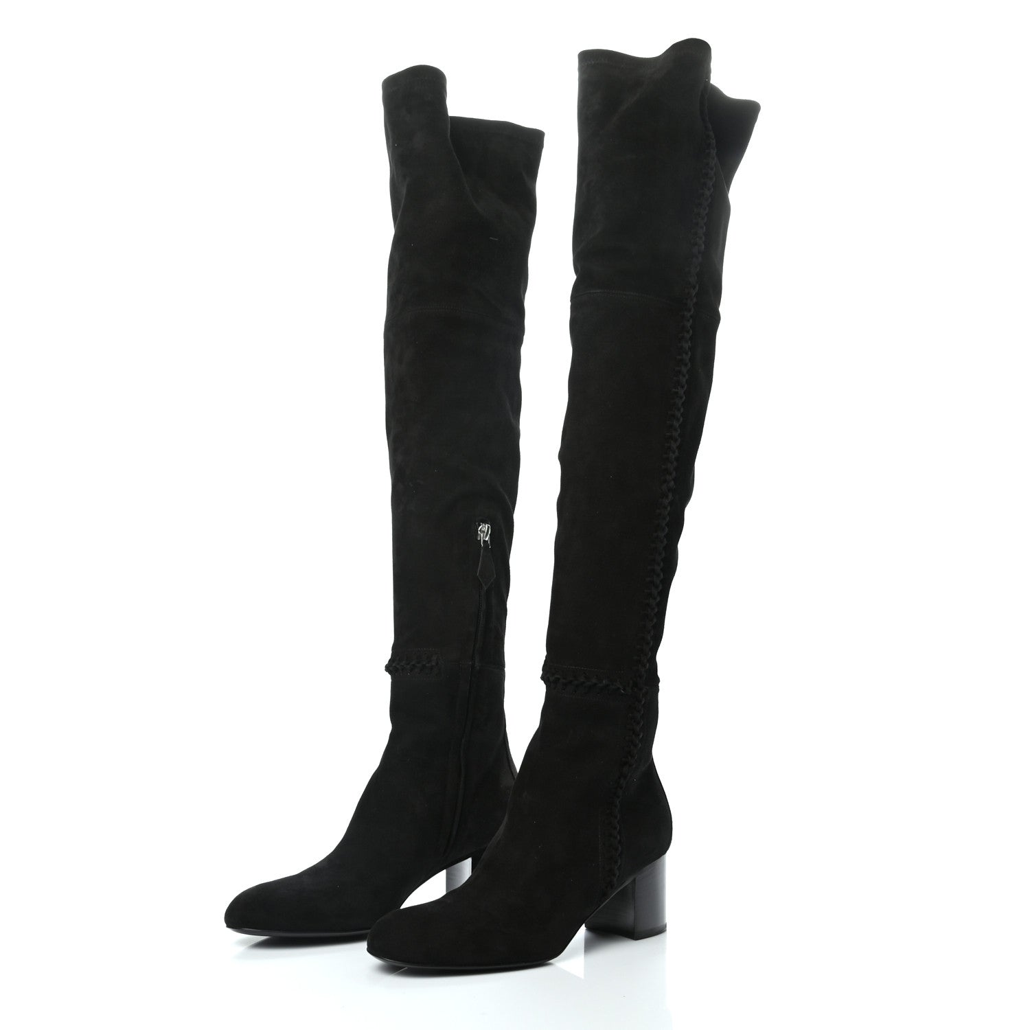 Hermes Suede Goatskin Decibel Thigh-High Boots 37.5 Black 3 of 7