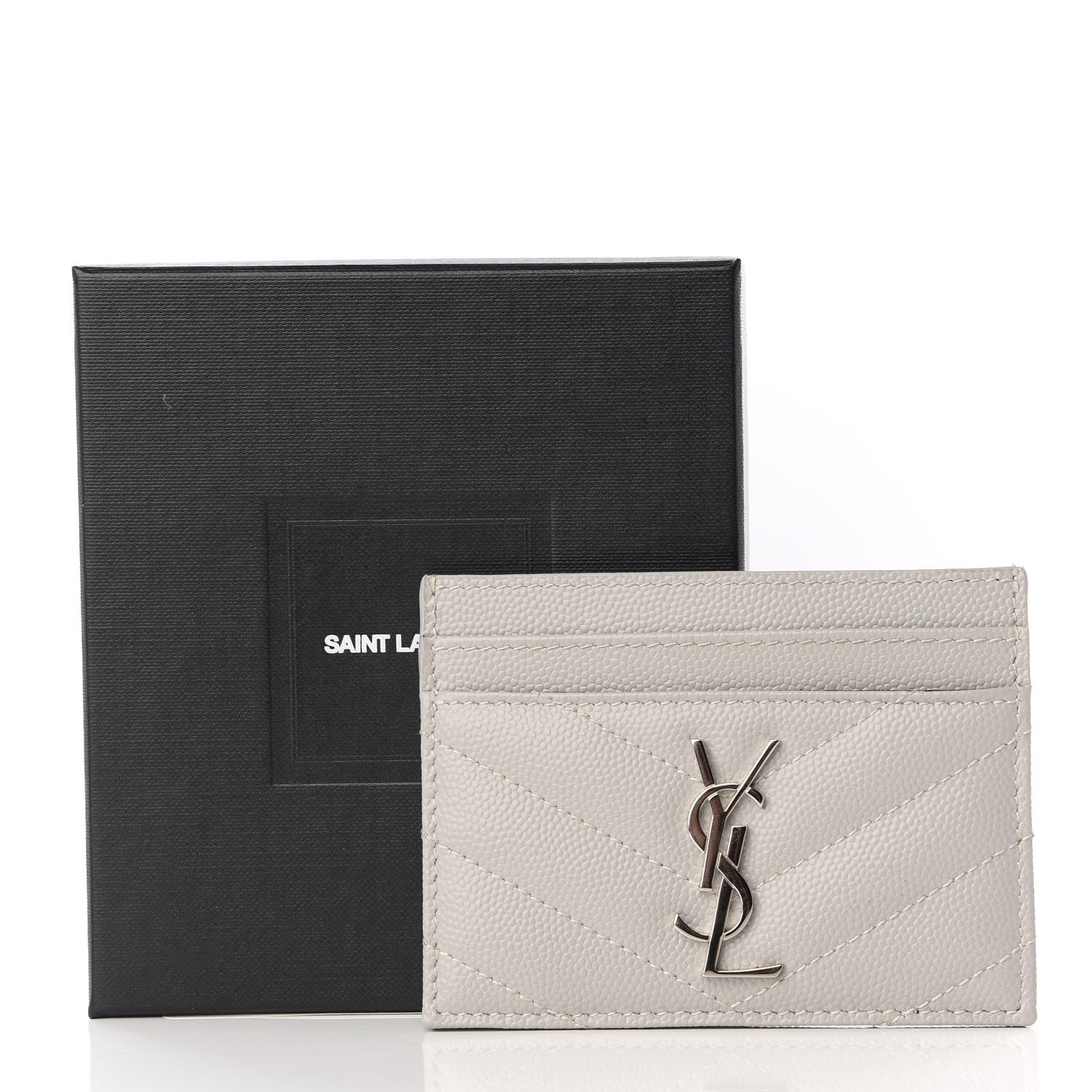 Saint Laurent Grain De Poudre Matelasse Chevron Card Case Granite 7 of 7