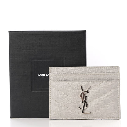 Saint Laurent Grain De Poudre Matelasse Chevron Card Case Granite 7 of 7