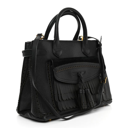 Burberry Grainy Calfskin Perforated Medium Broguing Tassel Banner Tote Black 3 of 9
