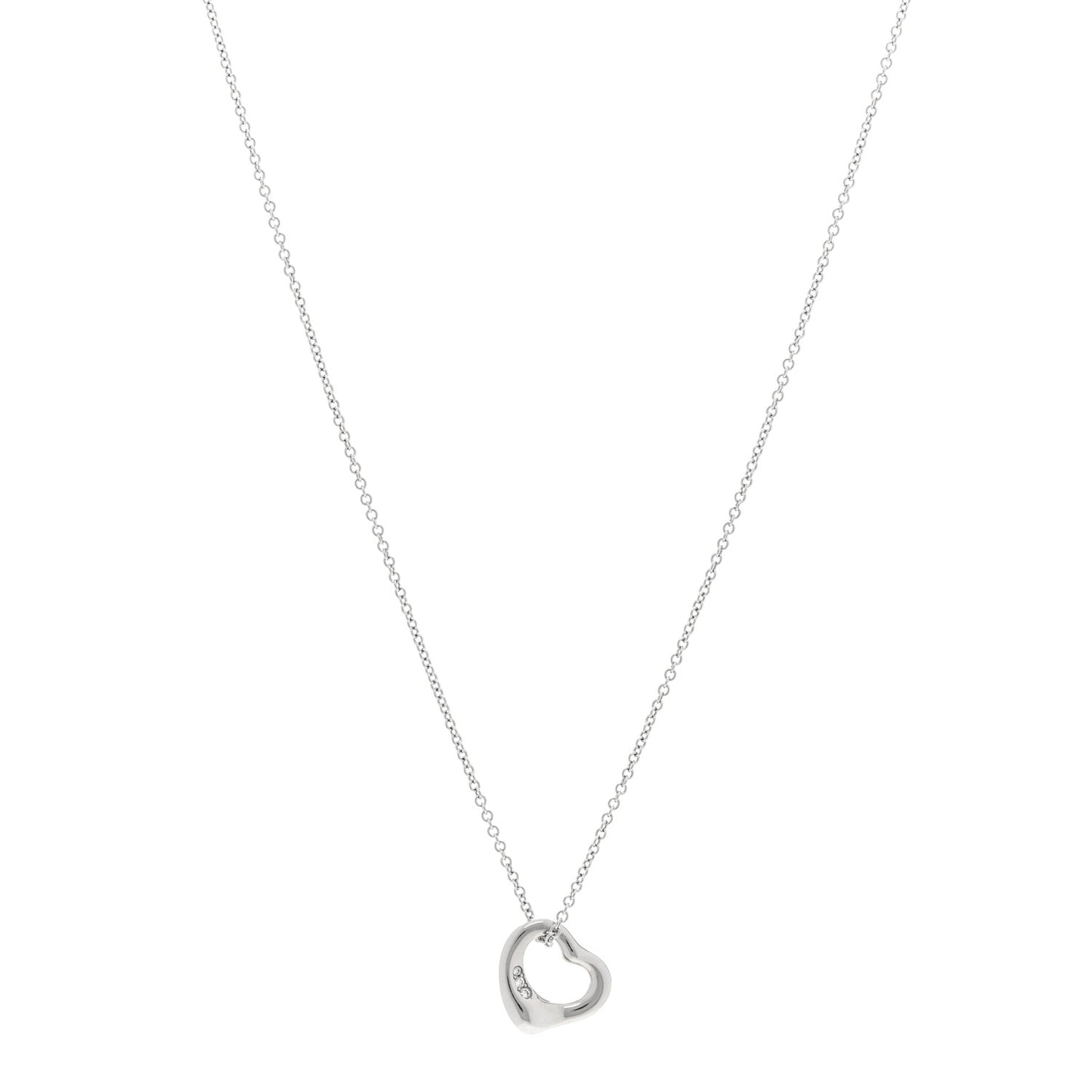 Platinum Diamond 11mm Elsa Peretti Open Heart Pendant Necklace
