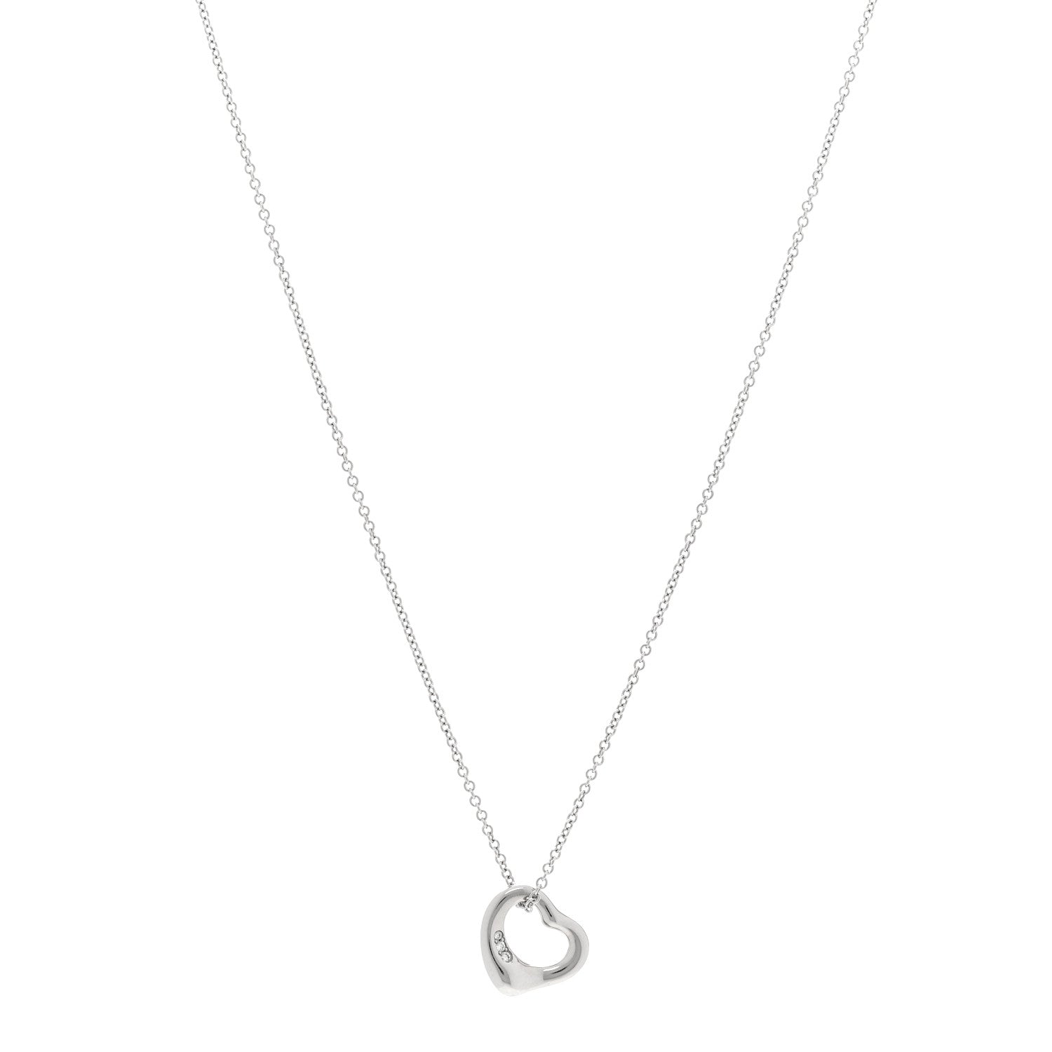 Tiffany Platinum Diamond 11mm Elsa Peretti Open Heart Pendant Necklace 1 of 5