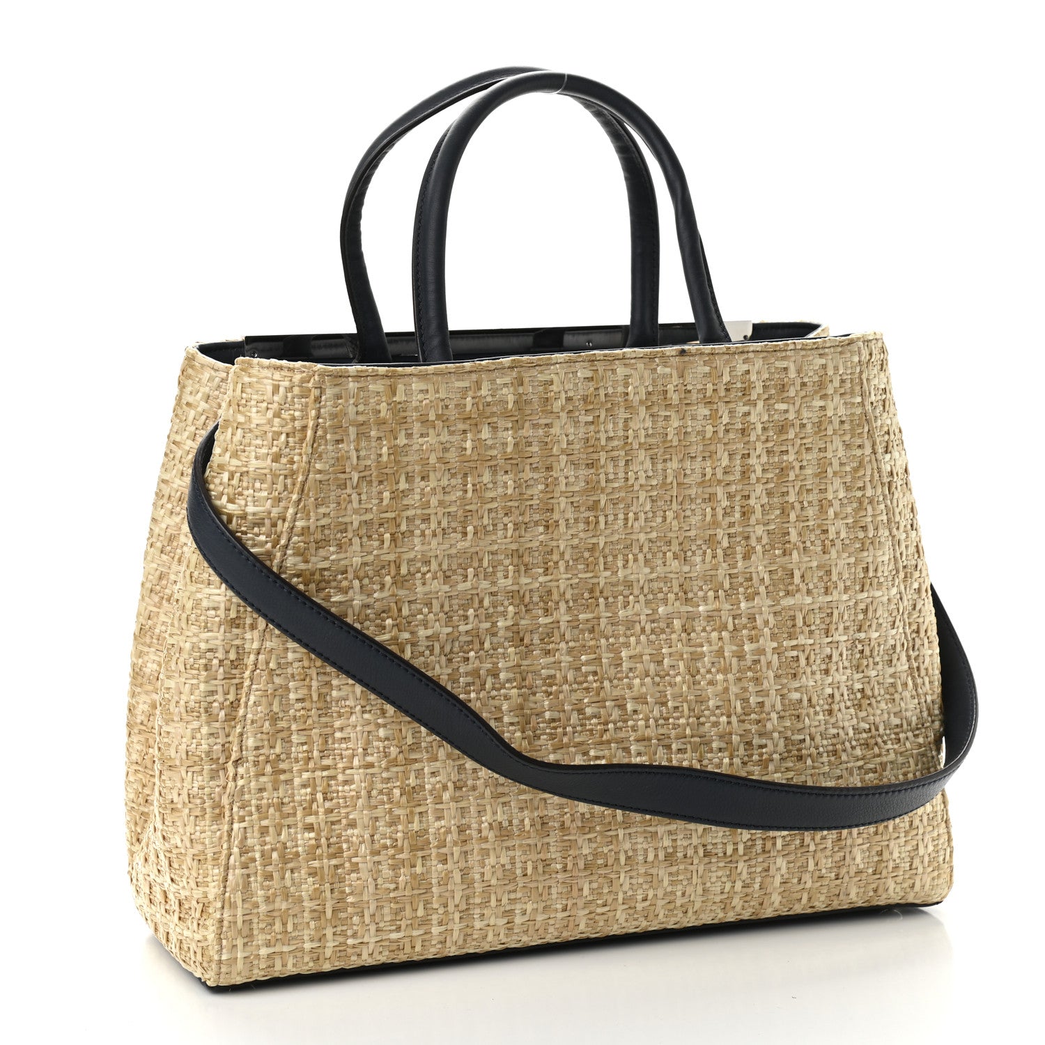 Fendi Woven Raffia Vitello Regular 2Jours Tote Natural Black 3 of 13