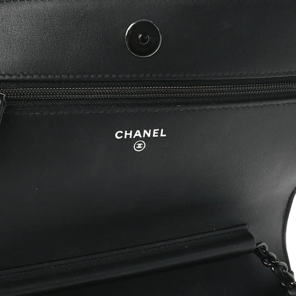 Chanel Calfskin Painted Chevron Embossed Boy Wallet On Chain WOC Black 6 of 12