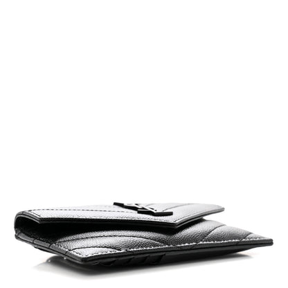 Saint Laurent Grain De Poudre Matelasse Chevron Monogram Monochrome Compact Wallet Black 4 of 8