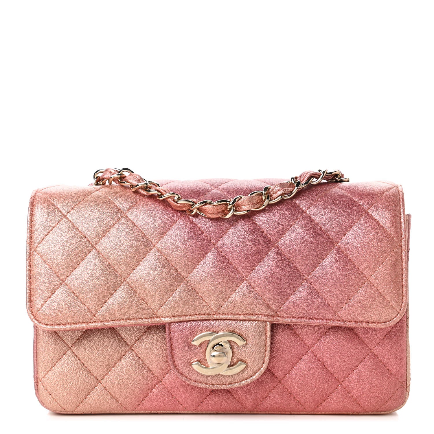 Chanel Metallic Lambskin Quilted Ombre Mini Rectangular Flap Pink 1 of 10