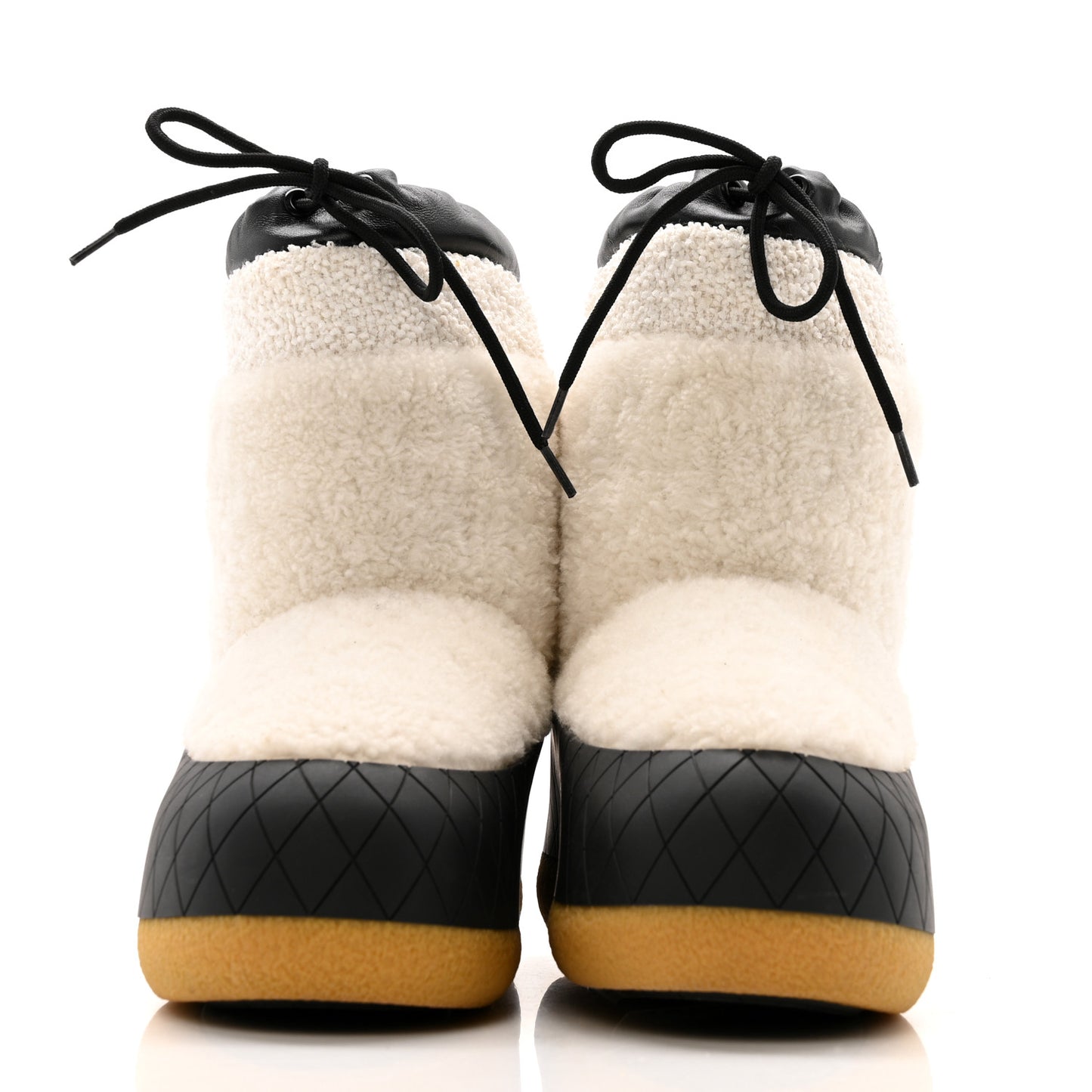 Tweed Shearling Sheepskin Drawstring Snow Ankle Boots 36 White