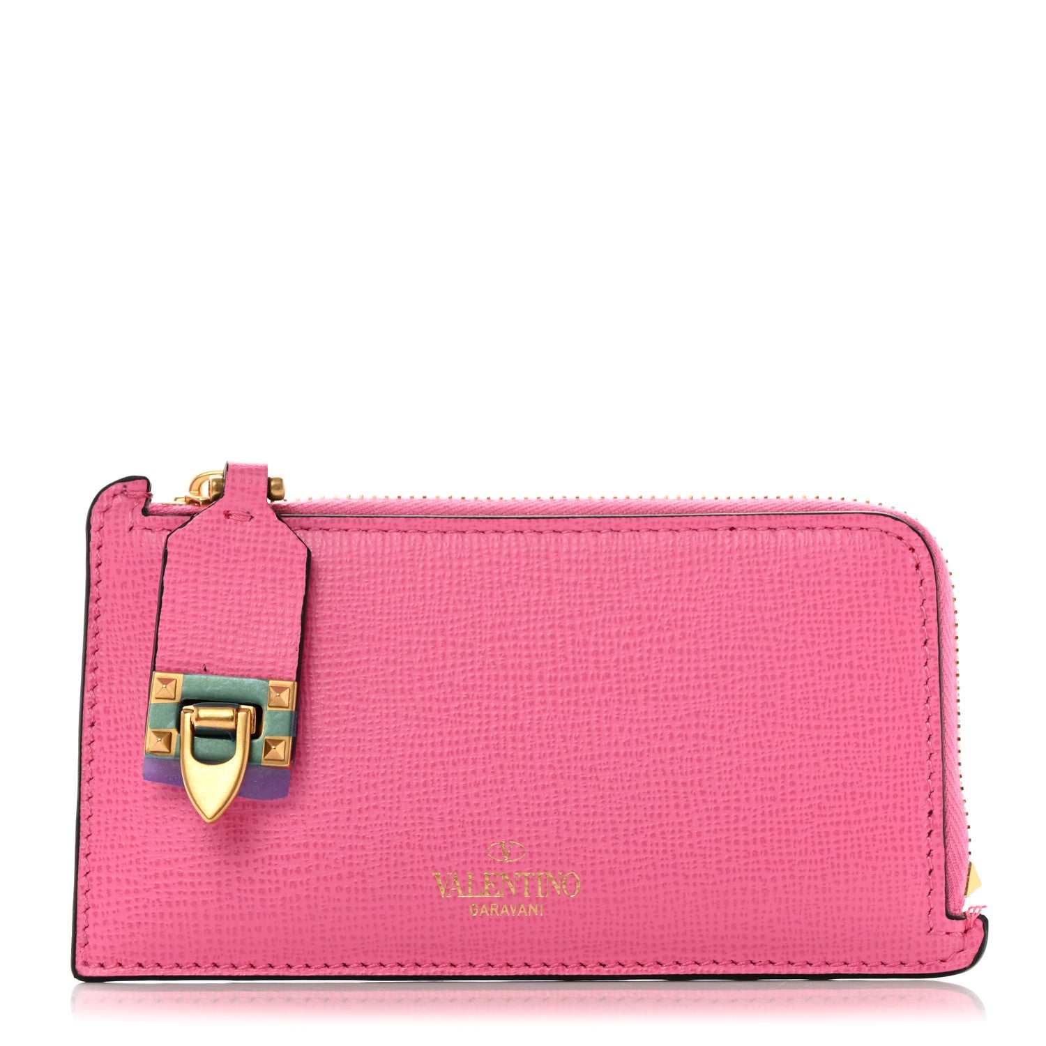 Valentino Garavani Grainy Calfskin Rockstud Coin Case Card Holder Pink 1 of 7