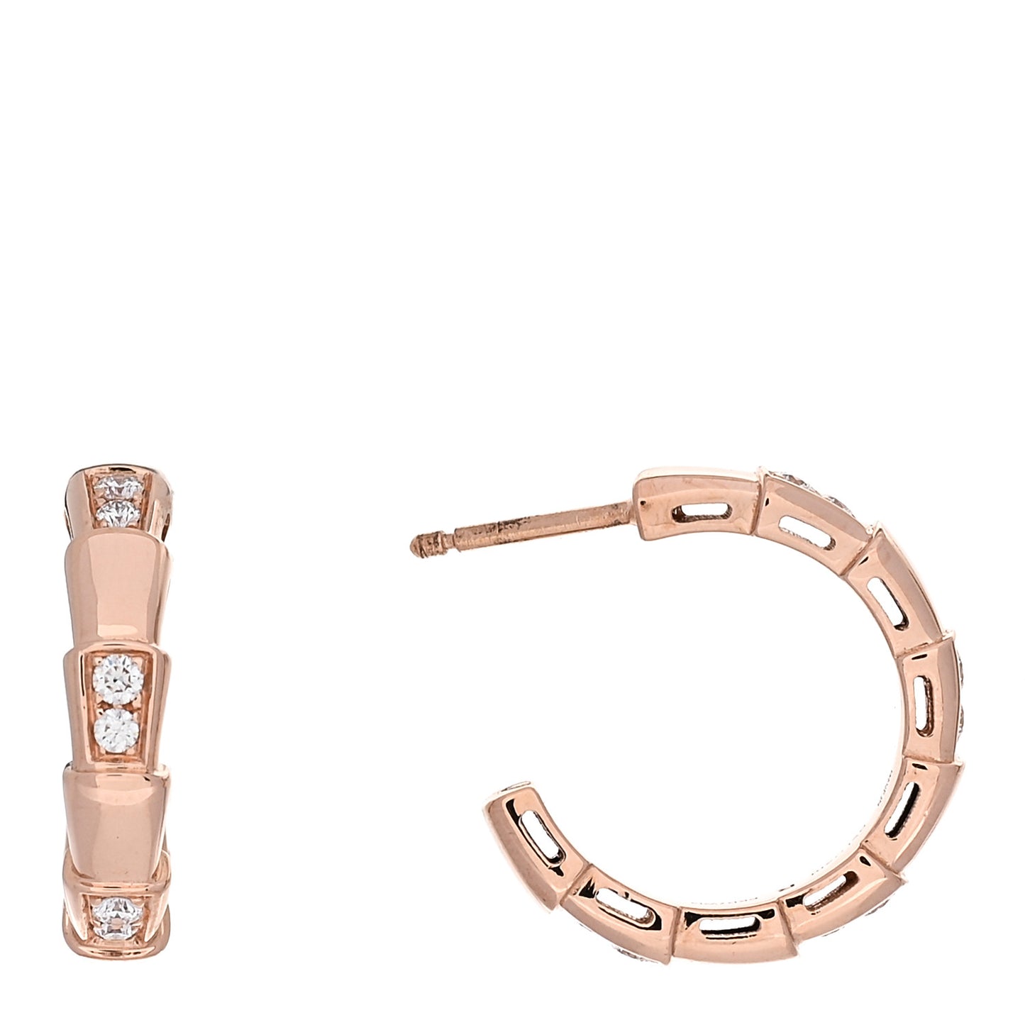 18K Rose Gold Diamond Serpenti Viper Hoop Earrings
