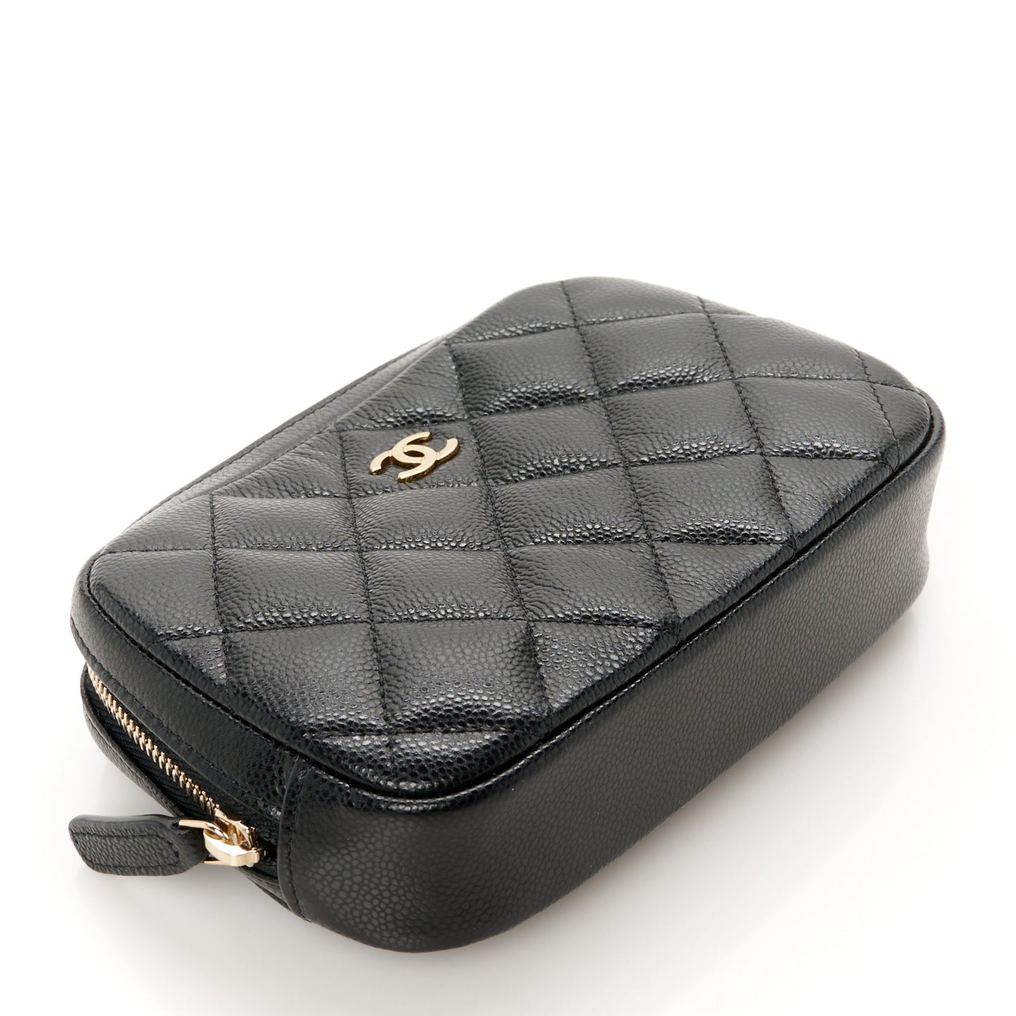 Caviar Quilted Small Curvy Pouch Cosmetic Case Black