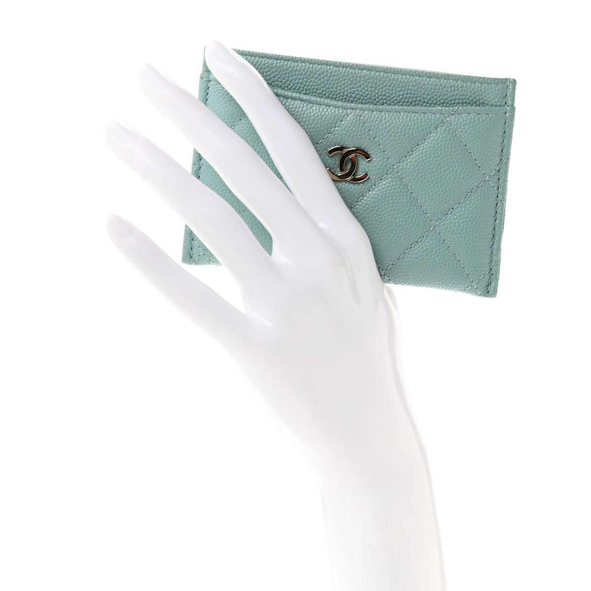 Caviar Quilted Card Holder Light Blue