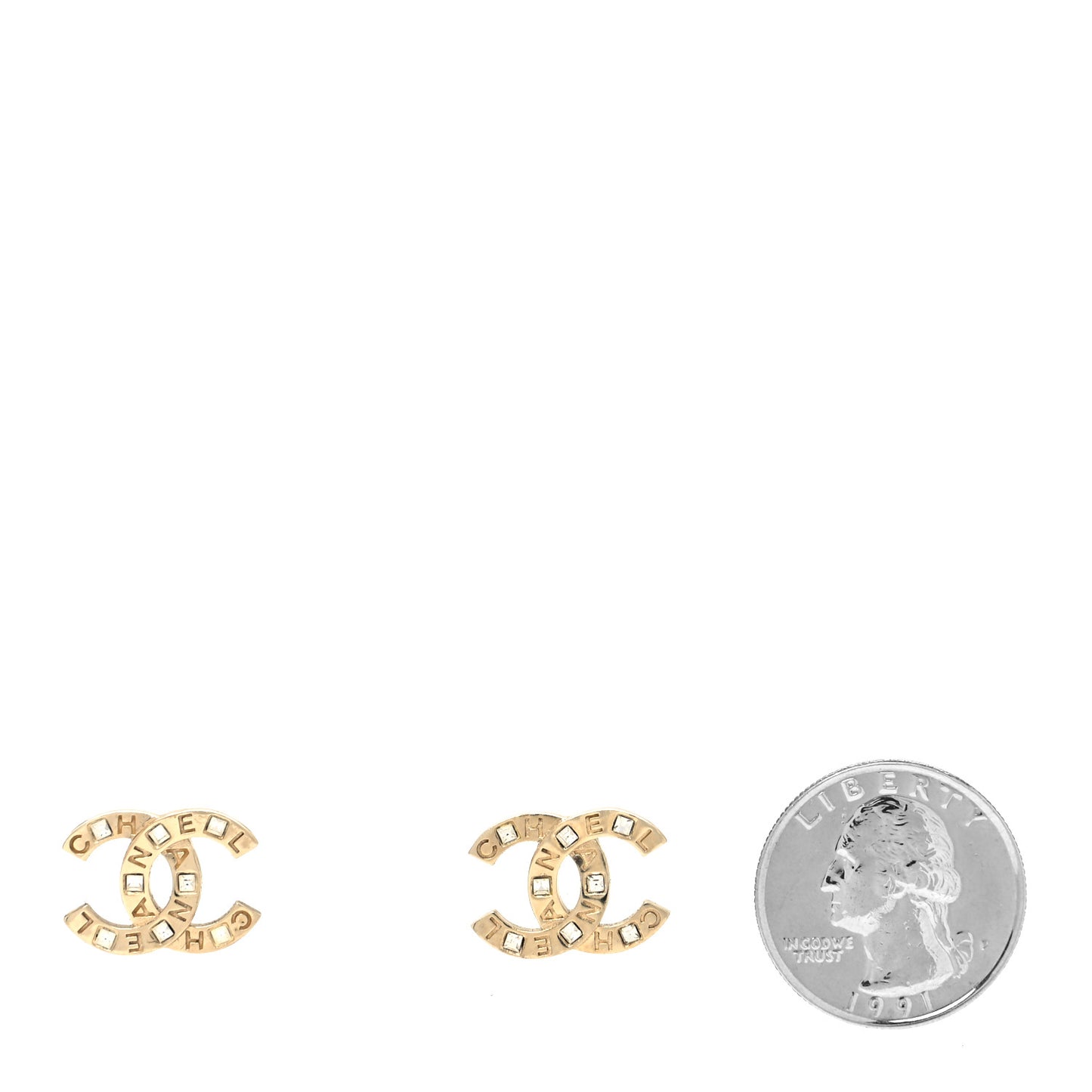 Crystal Metal CC Paris Button Stud Earrings Gold