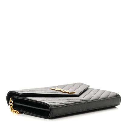 Saint Laurent Grain De Poudre Matelasse Chevron Monogram Chain Wallet Black 4 of 15
