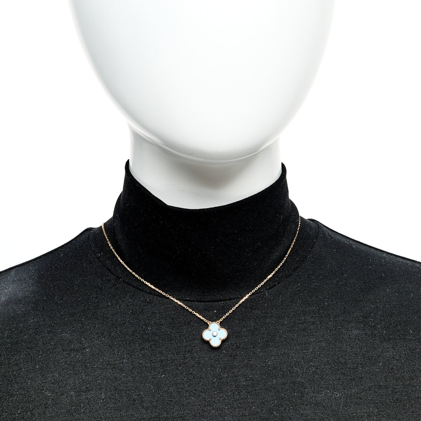 18K Yellow Gold Diamond Celestial Blue Sevres Porcelain Vintage Alhambra Pendant Necklace