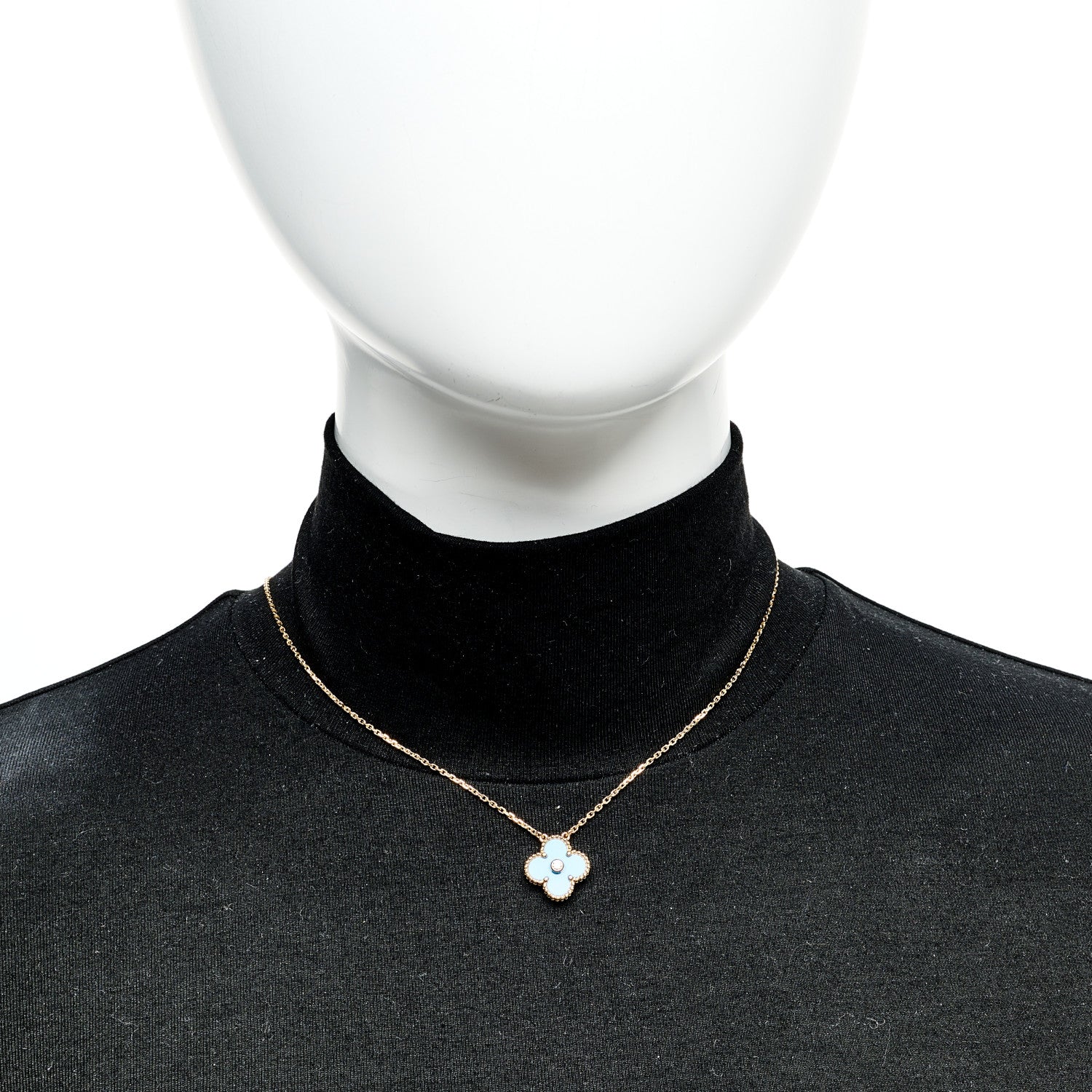 Van Cleef & Arpels 18K Yellow Gold Diamond Celestial Blue Sevres Porcelain Vintage Alhambra Pendant Necklace 2 of 5
