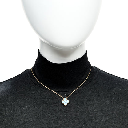 Van Cleef & Arpels 18K Yellow Gold Diamond Celestial Blue Sevres Porcelain Vintage Alhambra Pendant Necklace 2 of 5