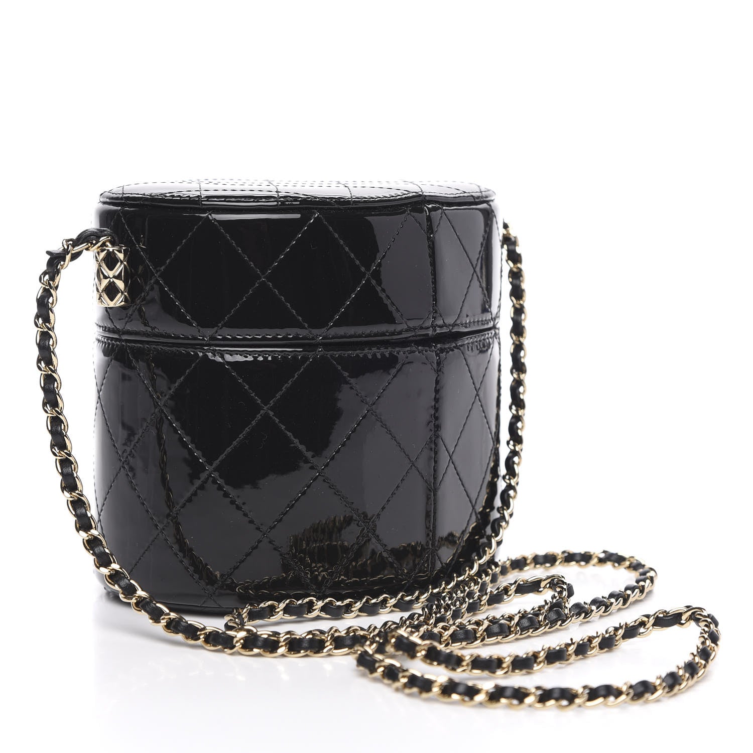 Chanel Patent Quilted Round Clutch With Chain Black 3 of 10