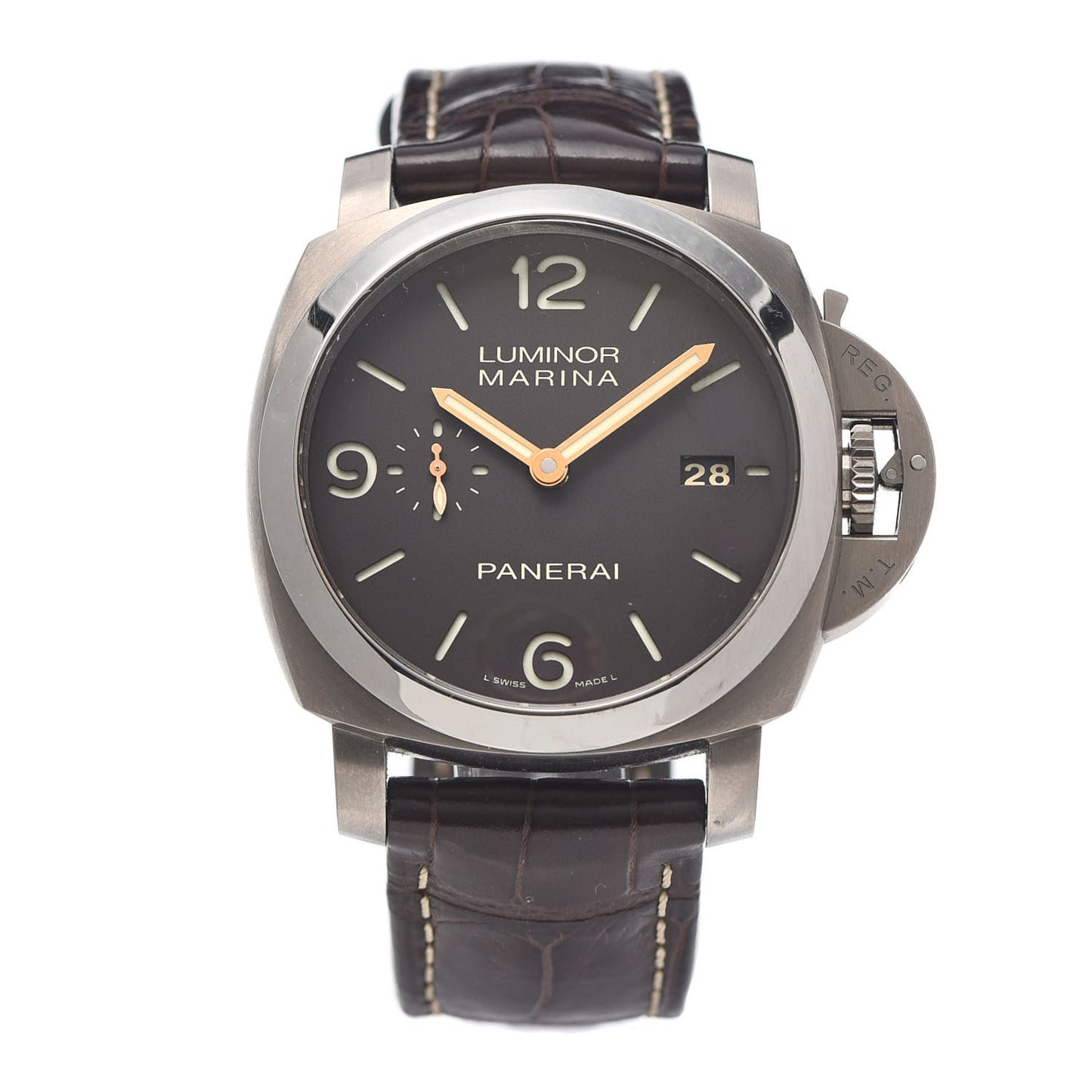 Titanium Alligator 44mm Luminor Marina 1950 Automatic Watch Brown PAM00359