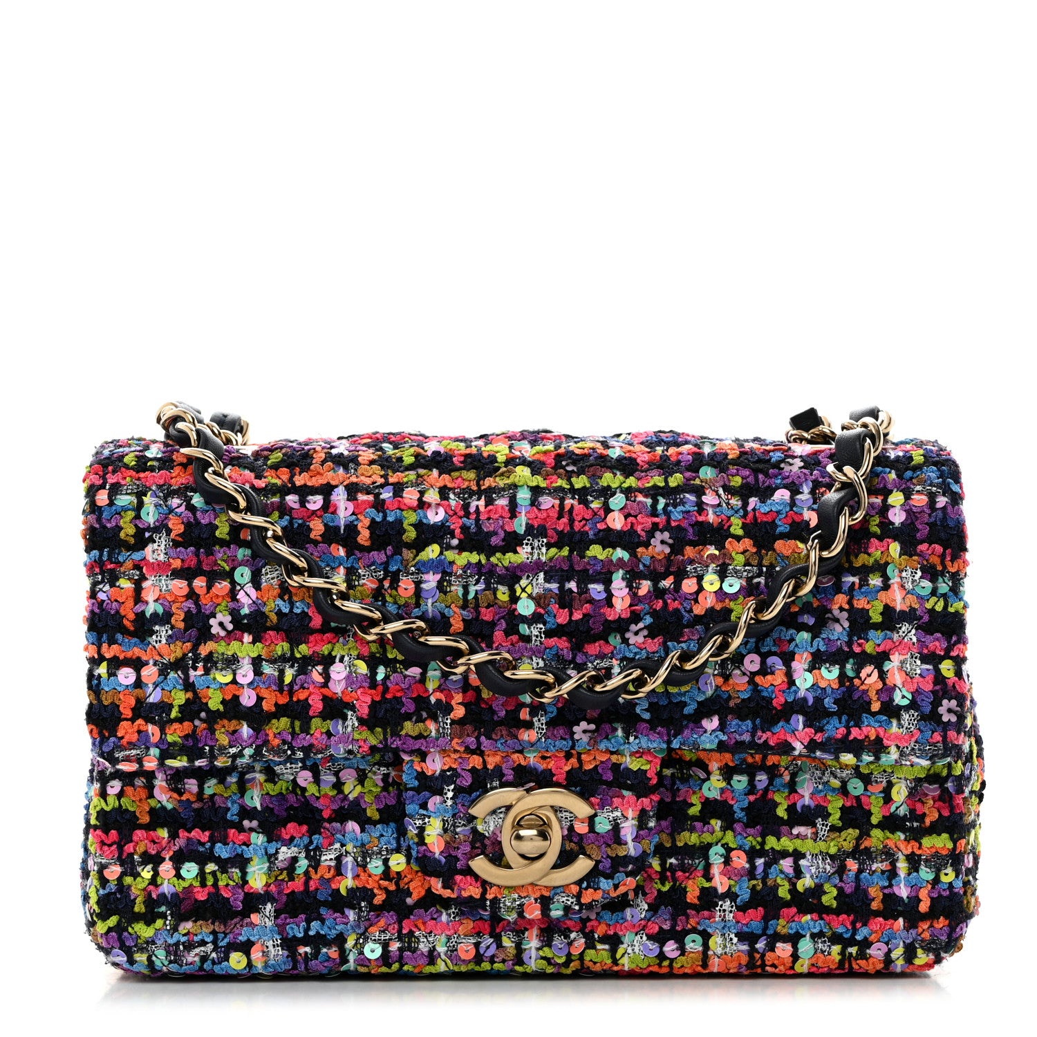 Chanel Tweed Quilted Mini Rectangular Flap Navy Blue Multicolor 1 of 10