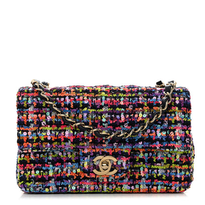 Chanel Tweed Quilted Mini Rectangular Flap Navy Blue Multicolor 1 of 10
