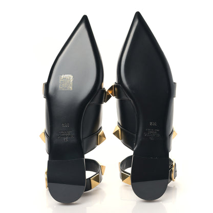Valentino Garavani Calfskin Roman Stud Ankle Strap Flat Mules 38.5 Black 5 of 8
