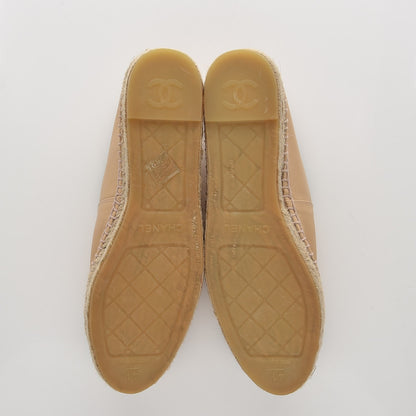 Chanel Lambskin Cap Toe CC Espadrilles 41 Beige Black 5 of 10