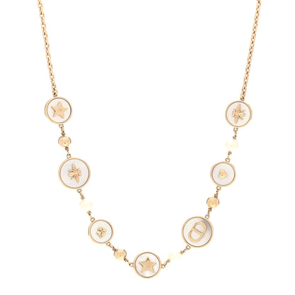 Christian Dior Metal Resin Pearl Mother of Pearl D-Luck Short Necklace Gold 1 of 5