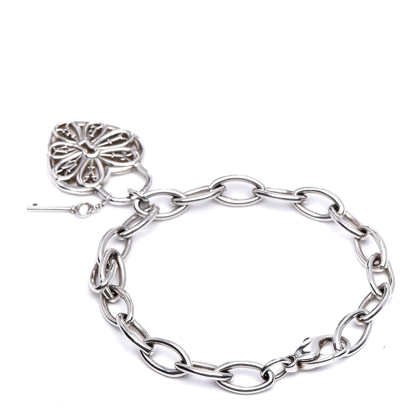Sterling Silver Filigree Heart Key Bracelet