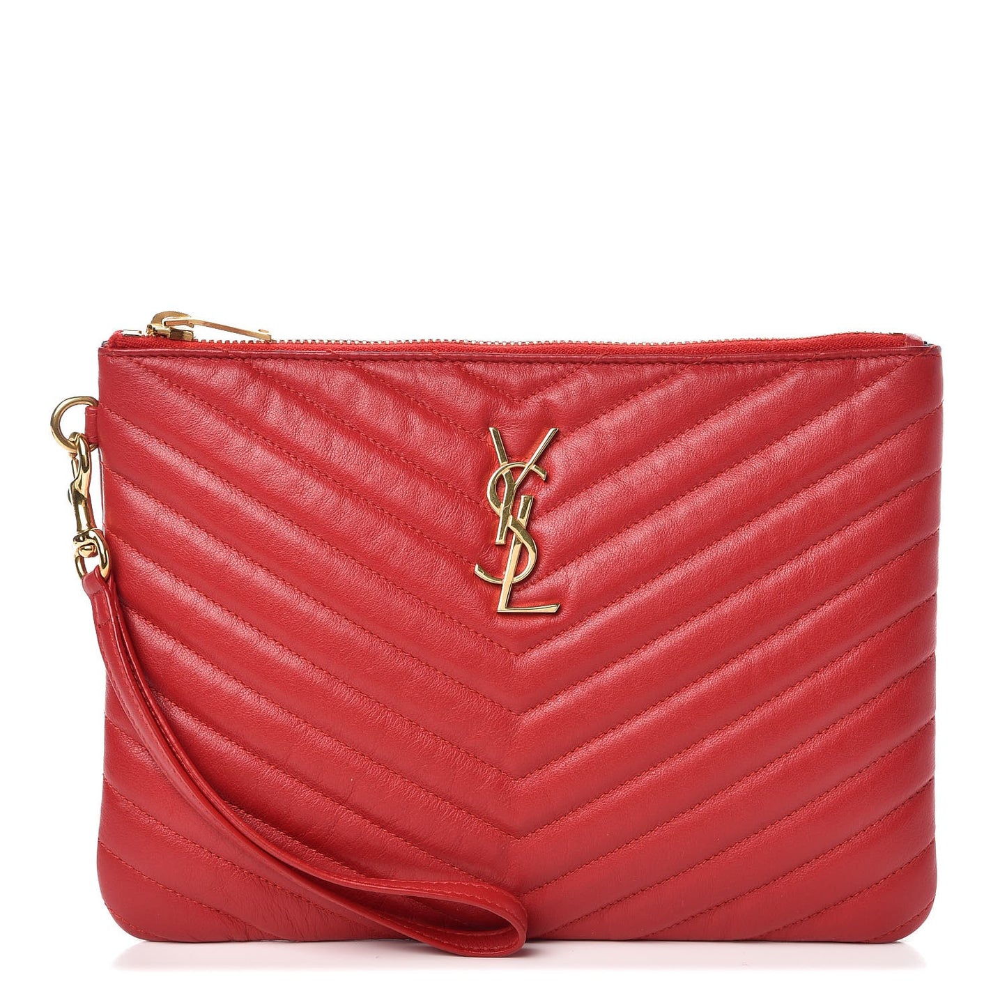 Calfskin Matelasse Chevron Monogram A5 Wristlet Red