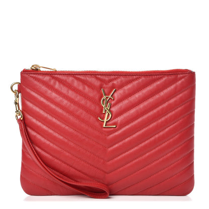 Saint Laurent Calfskin Matelasse Chevron Monogram A5 Wristlet Red 1 of 9