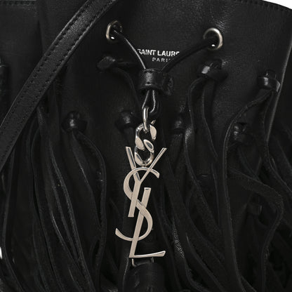 Saint Laurent Calfskin Fringe Monogram Mini Bourse Bucket Bag Black 8 of 10