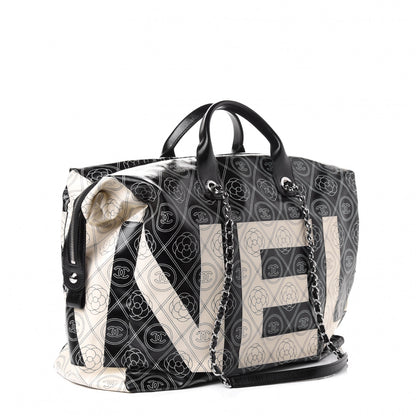 Chanel Coated Canvas Camellia Bowler Black Beige 2 of 5