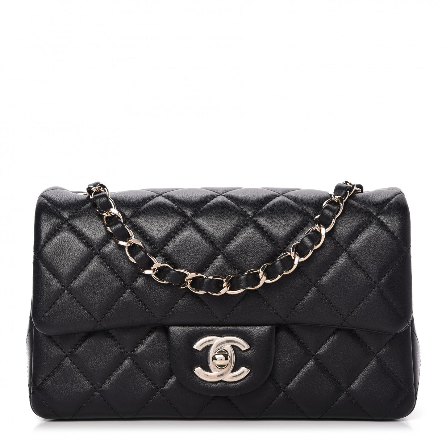 Lambskin Quilted Mini Rectangular Flap Black