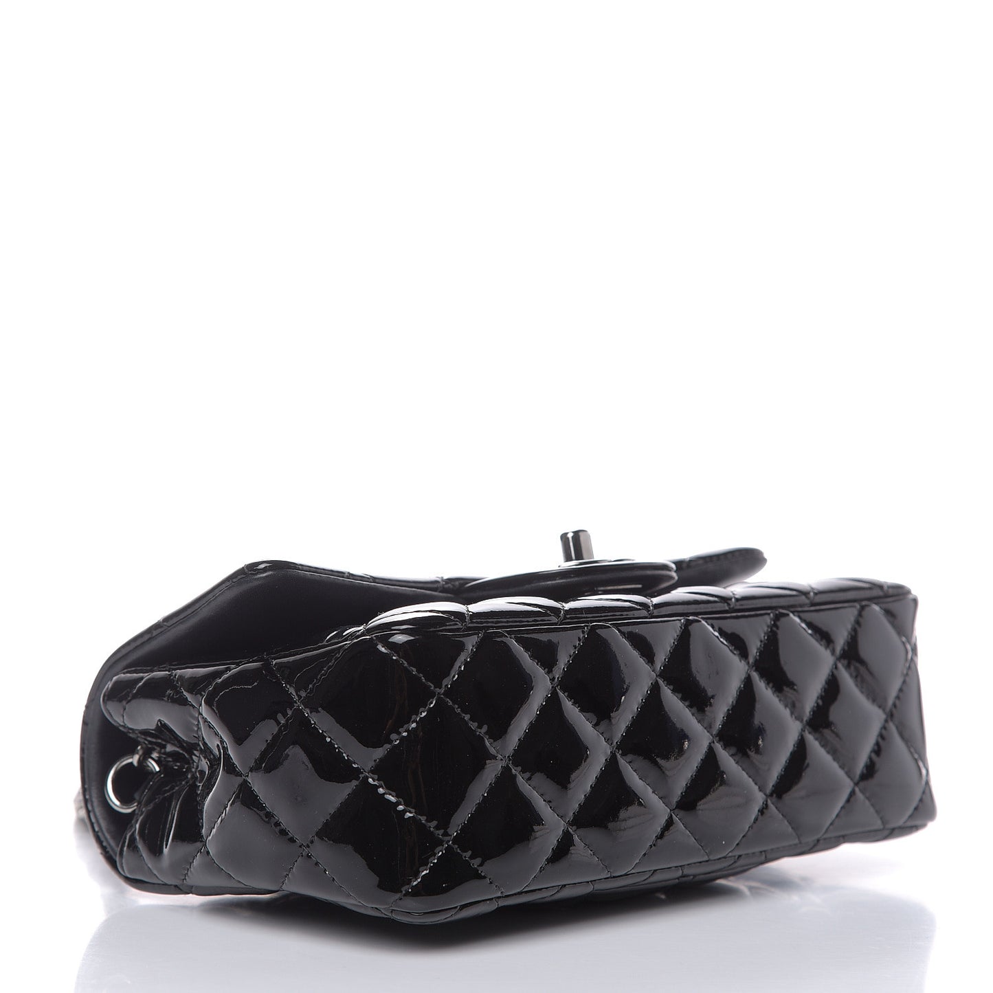 Patent Calfskin Quilted Mini Rectangular Flap Black
