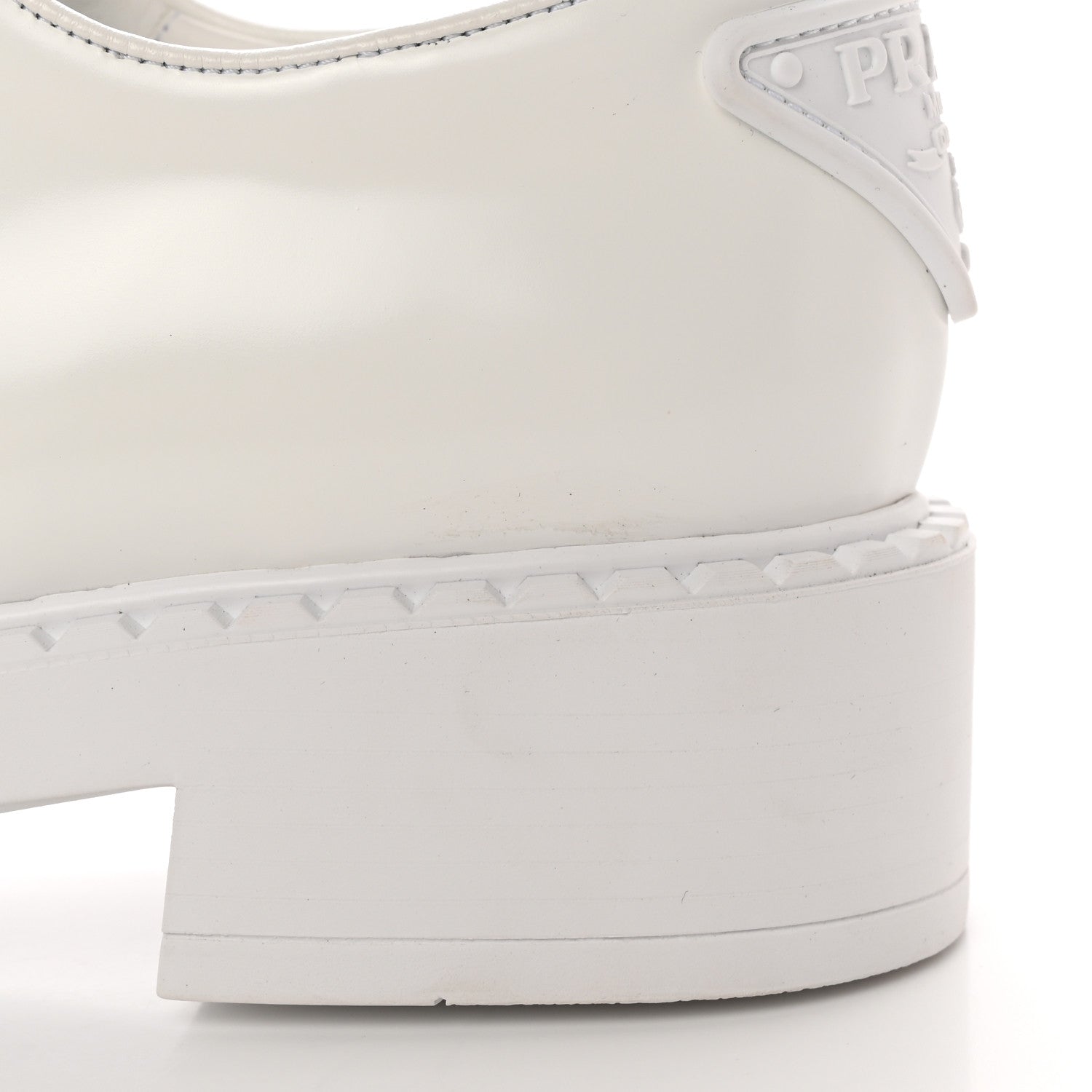 Prada Spazzolato Rubber Triangle Logo 50mm Derby Loafers 40 White 10 of 11