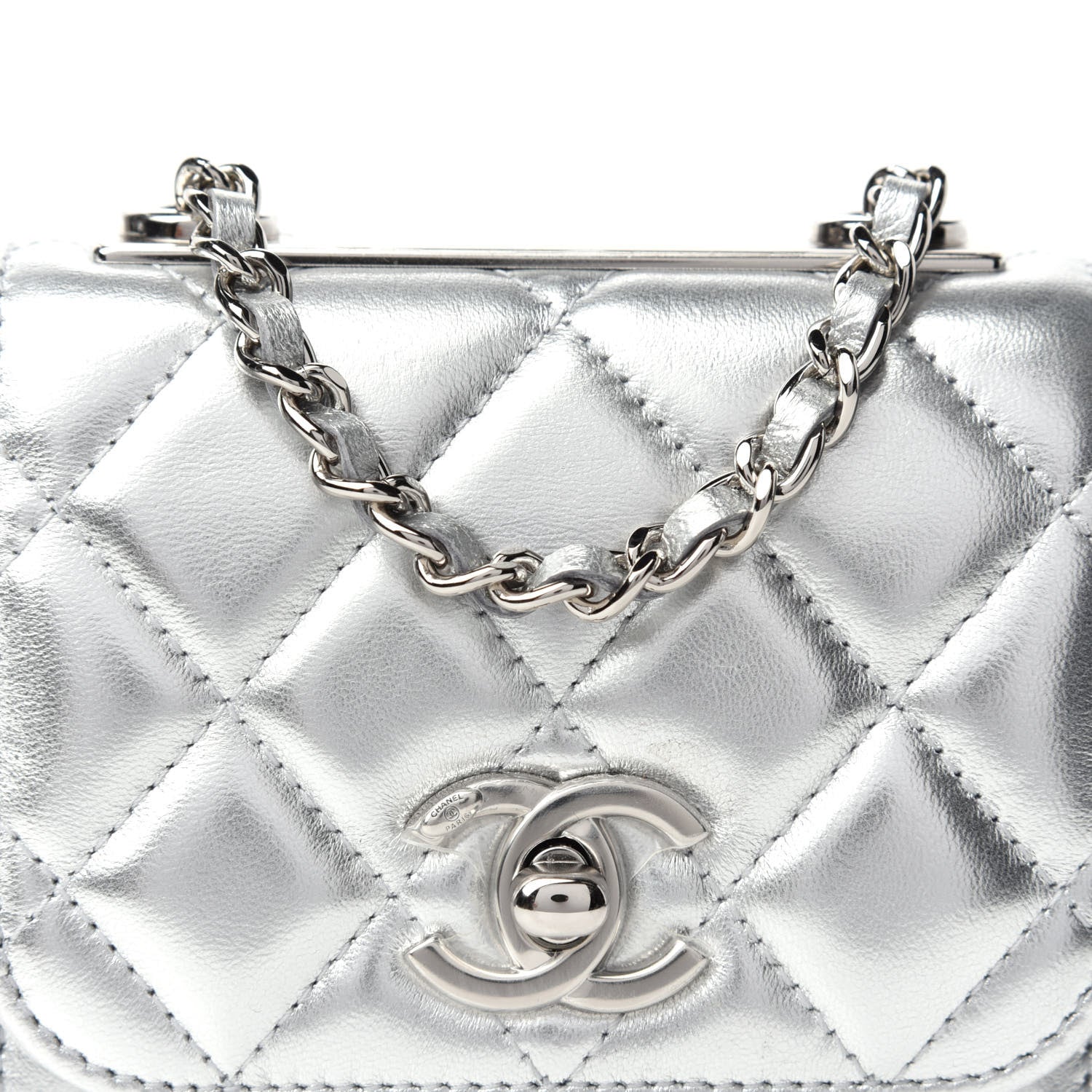 Chanel Metallic Lambskin Quilted Mini Trendy CC Clutch With Chain Silver 10 of 11